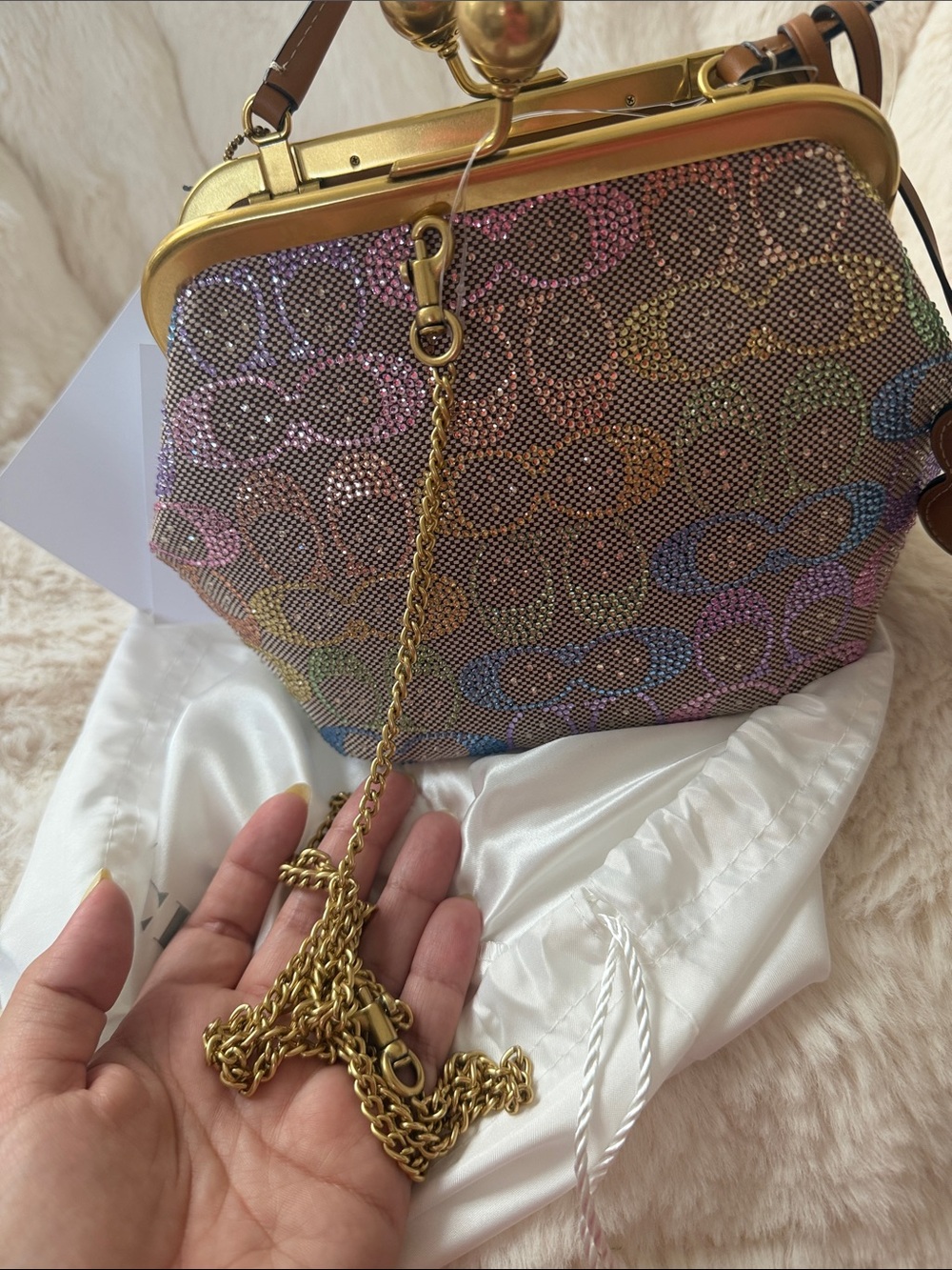 Coach Kisslock Frame Bag 16 In Crystal Signature Jacquard - Picture 12 of 14